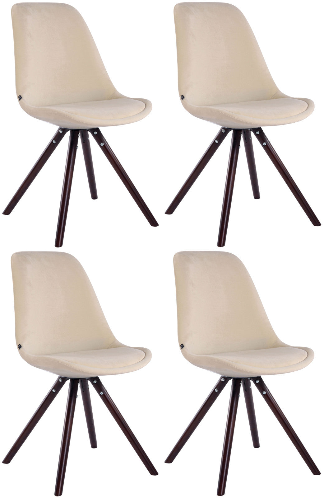 4-delige set Fluwelen Stoelen - Luxe Eetkamerstoelen - Elegant Design Kleur crème