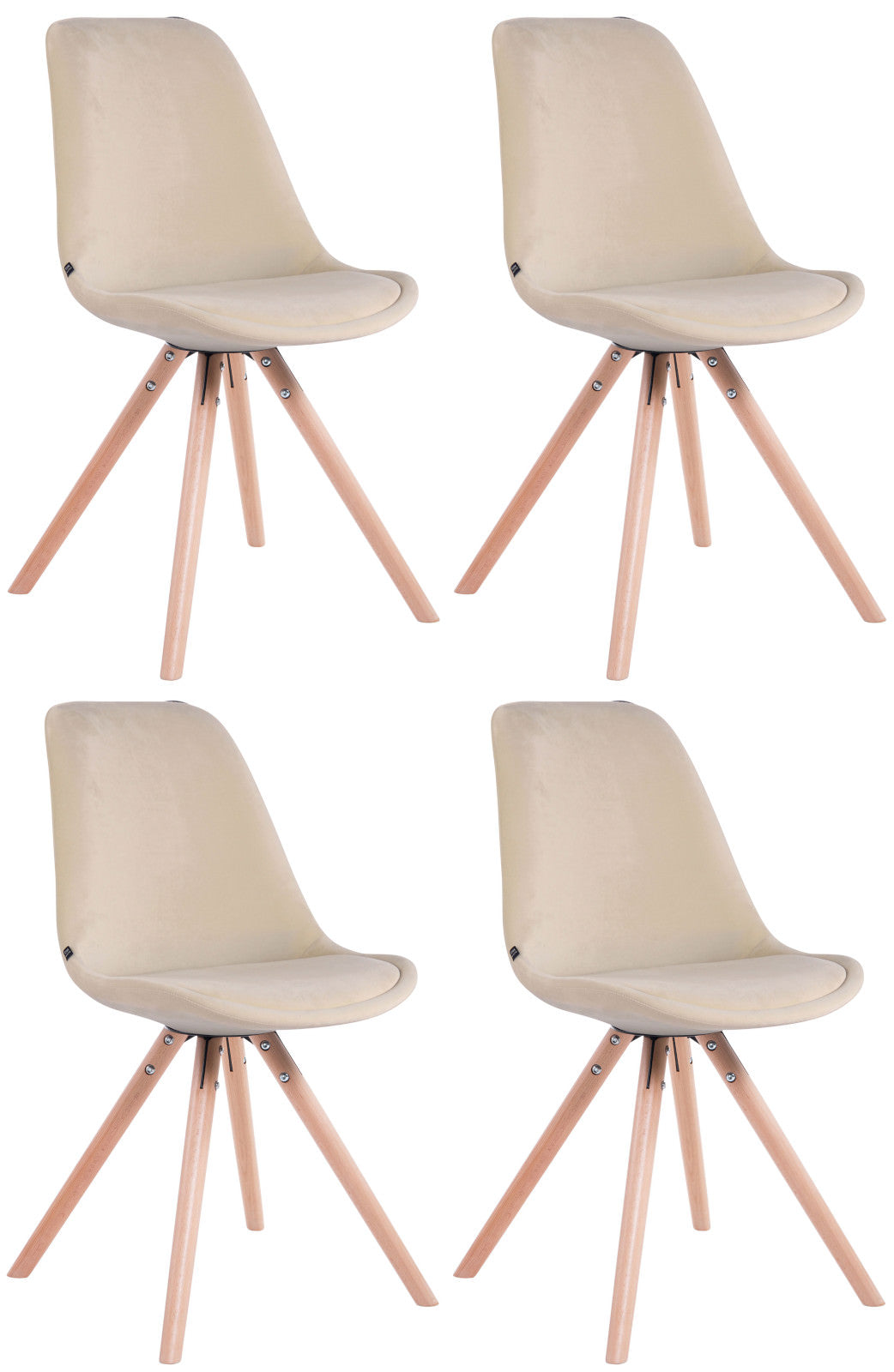 4-delige Set Eetkamerstoelen Fluweel - Luxe Comfort - Houten Onderstel Kleur crème Onderstel Kleur natuur
