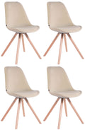 4-delige Set Eetkamerstoelen Fluweel - Luxe Comfort - Houten Onderstel Kleur crème Onderstel Kleur natuur