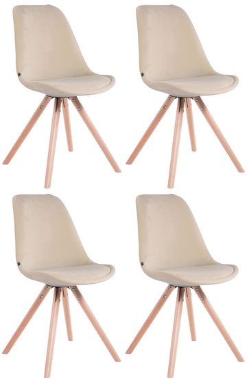 4-delige Set Eetkamerstoelen Fluweel - Luxe Comfort - Houten Onderstel Kleur crème Onderstel Kleur natuur