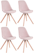 4-delige Set Eetkamerstoelen Fluweel - Luxe Comfort - Houten Onderstel Kleur roze Onderstel Kleur natuur