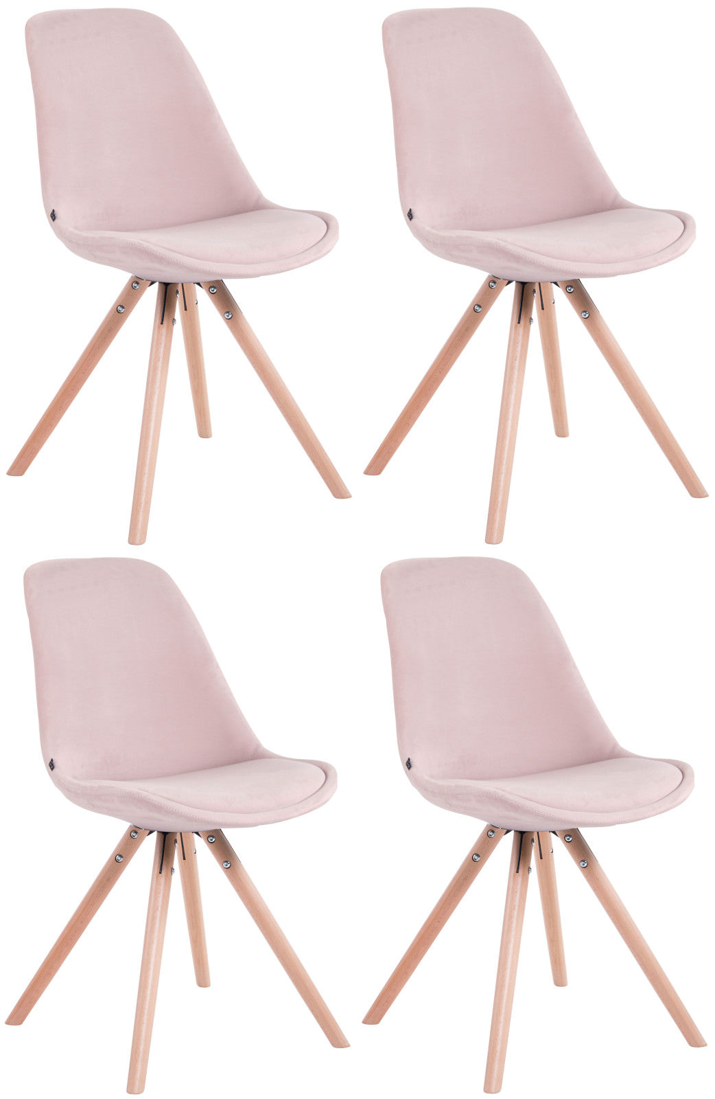 4-delige Set Eetkamerstoelen Fluweel - Luxe Comfort - Houten Onderstel Kleur roze Onderstel Kleur natuur