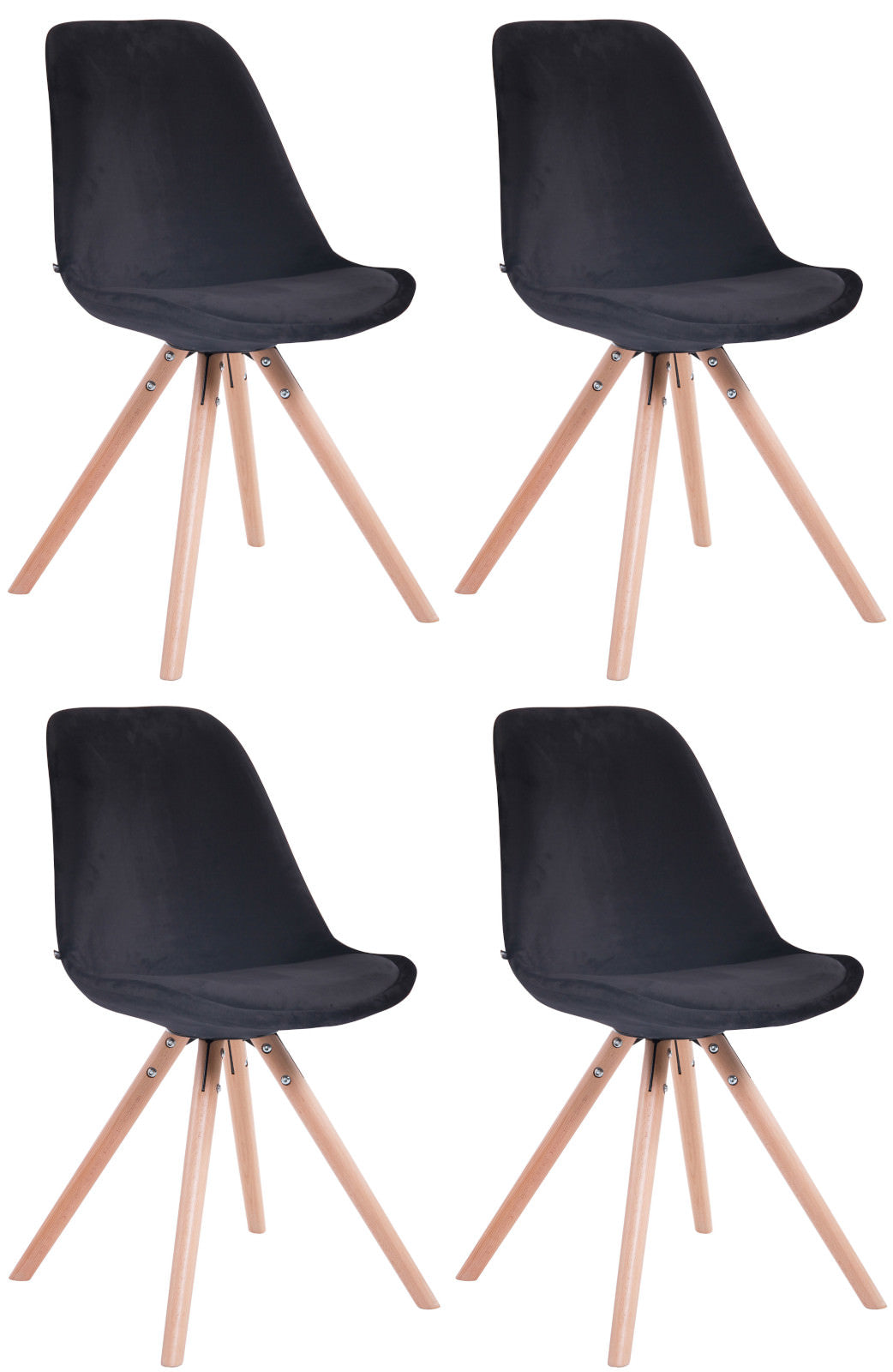 4-delige Set Eetkamerstoelen Fluweel - Luxe Comfort - Houten Onderstel Kleur zwart Onderstel Kleur natuur