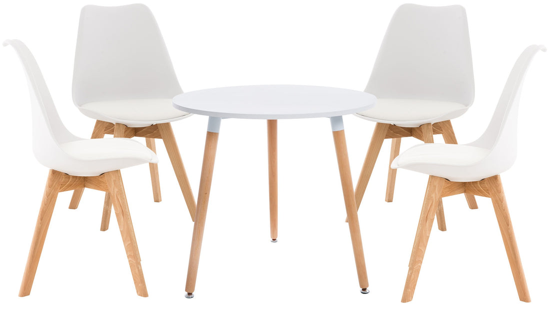 5-delige Eetkamerset - Dinerset - Comfortabele Rugleuning, Ø 80 cm Kleur wit