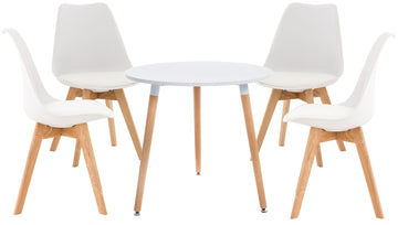 5-delige Eetkamerset - Dinerset - Comfortabele Rugleuning, Ø 80 cm Kleur wit