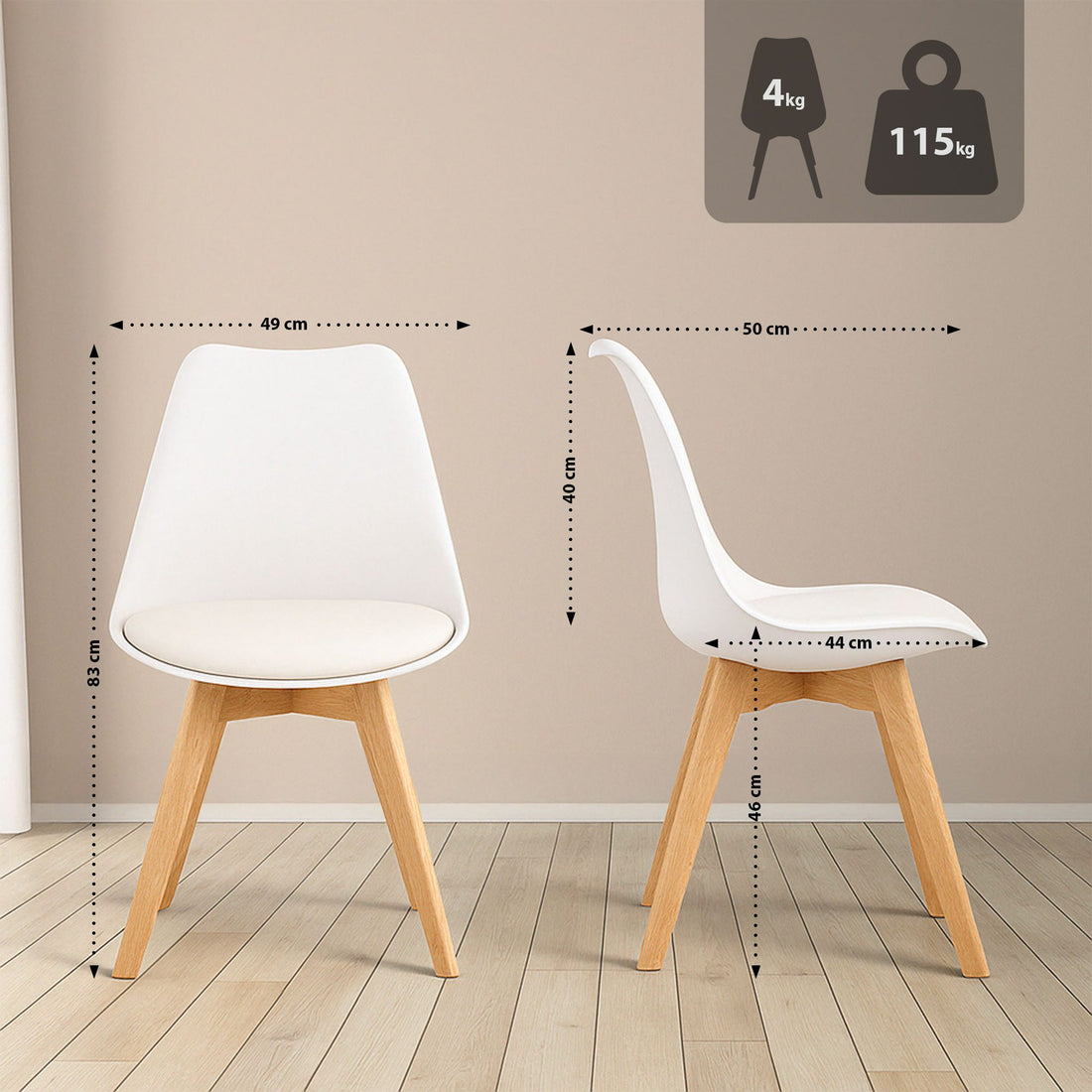 5-delige Eetkamerset - Dinerset - Comfortabele Rugleuning, Ø 80 cm Kleur wit