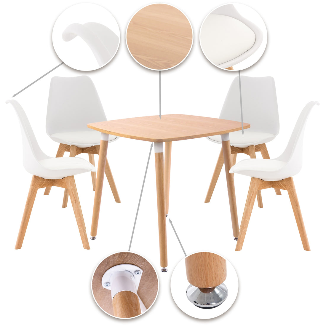 Eethoek set - Dining Set - Verstelbare Poten - Natura/Wit Design Kleur natuur/wit