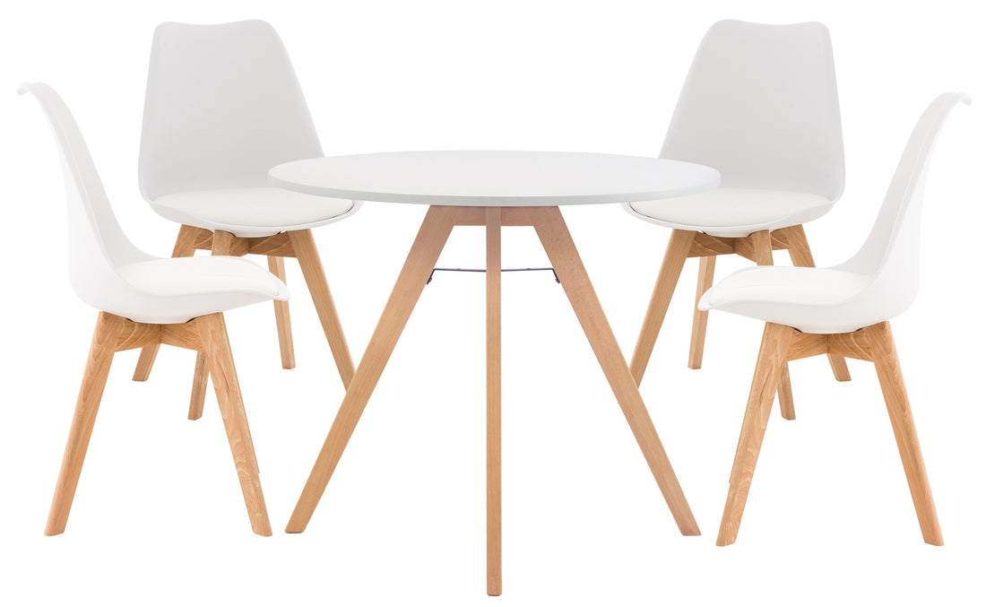 Ronde Eettafel Set - Stijlvolle Eetgroep - Comfortabele Zitplaatsen voor 4 Personen Kleur wit