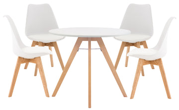 Ronde Eettafel Set - Stijlvolle Eetgroep - Comfortabele Zitplaatsen voor 4 Personen Kleur wit