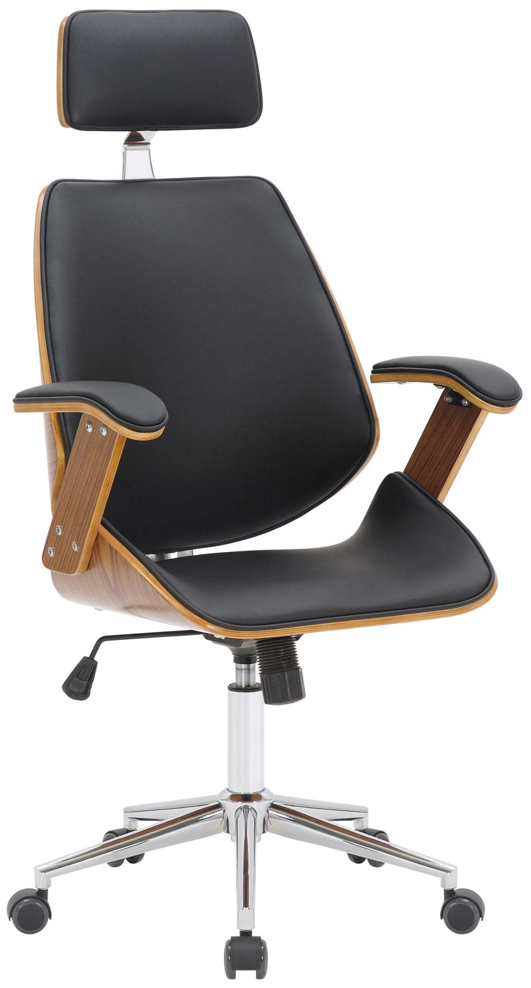 Ergonomische Bureaustoel - Kantoorstoel - Onderhoudsvriendelijk Kunstleer en Houtfineer Kleur walnoot/zwart