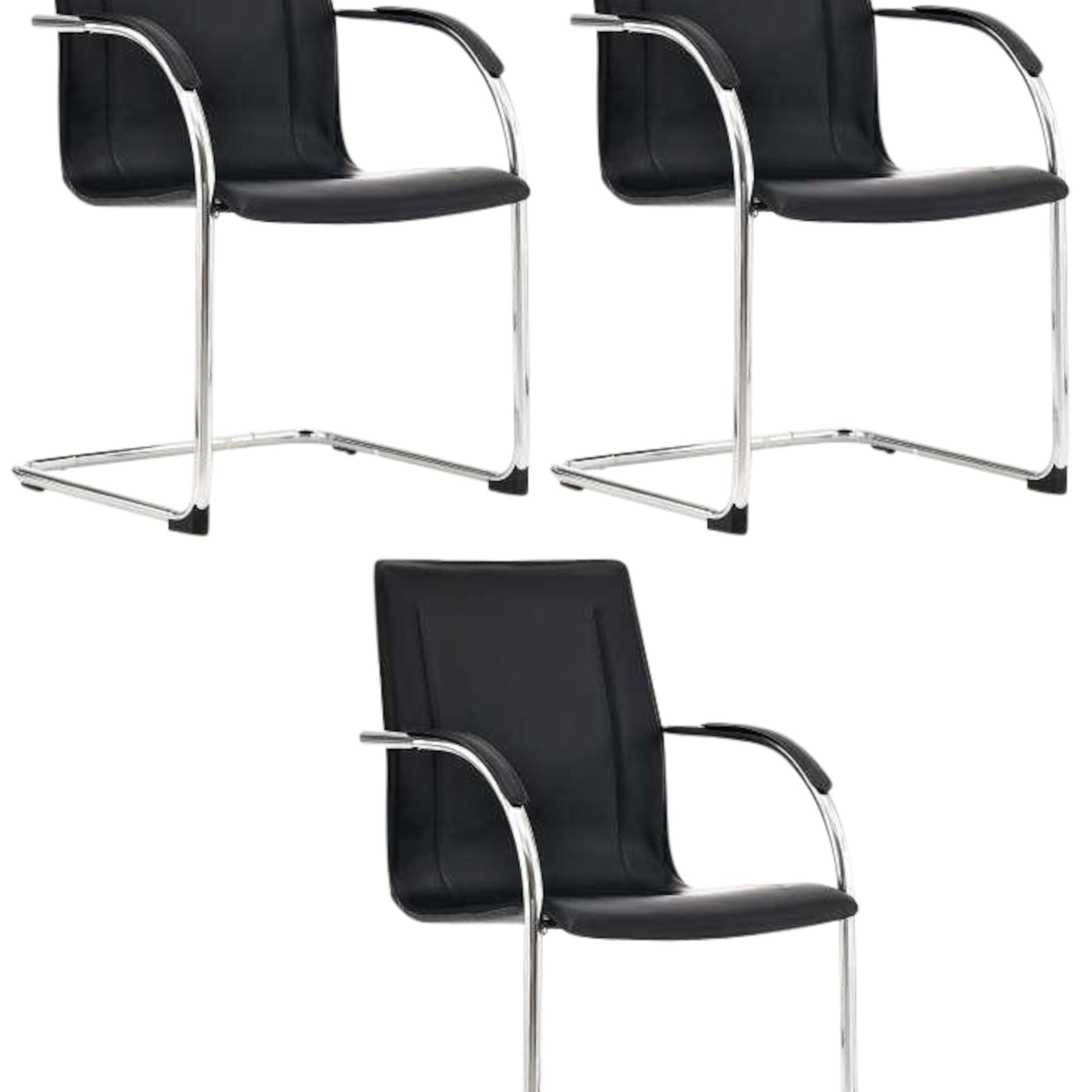 Set van 3 Eetkamerstoelen - Dinerstoelen - Comfortabel Gestoffeerd Kleur zwart