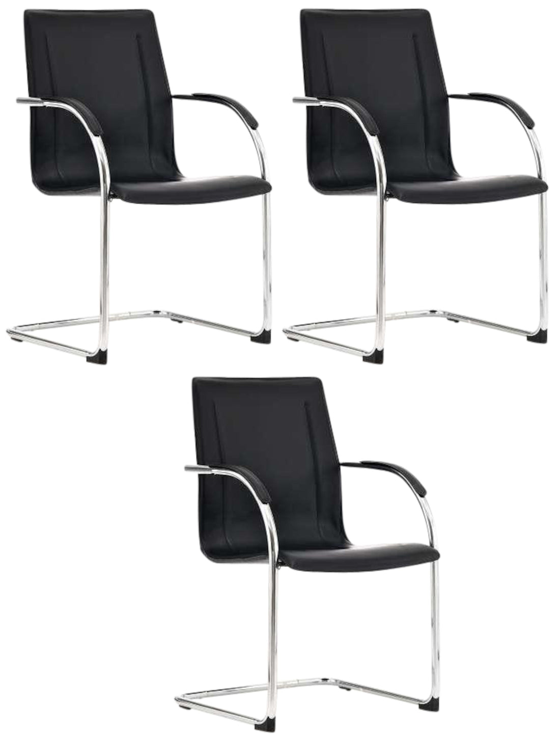Set van 3 Eetkamerstoelen - Dinerstoelen - Comfortabel Gestoffeerd Kleur zwart