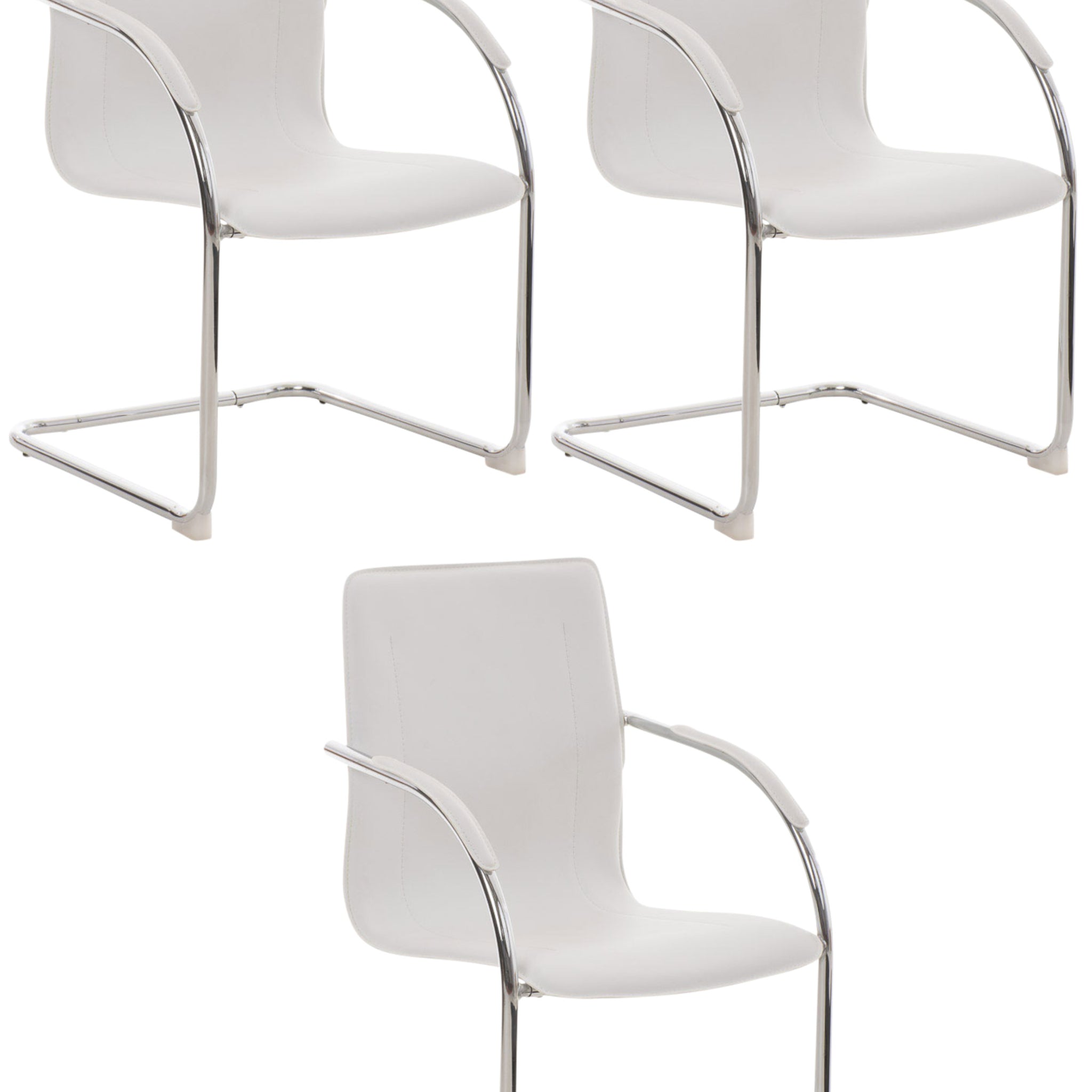 Set van 3 Eetkamerstoelen - Wachtkamerstoelen - Gestoffeerde Zitting voor Comfort Kleur wit