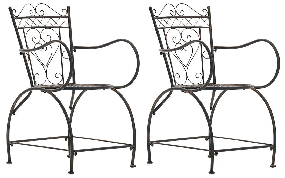 Set van 2 Bronzen Tuinstoelen - Patio Zitplaatsen - Handgemaakt Design & Antieke Patina Afwerking Kleur brons
