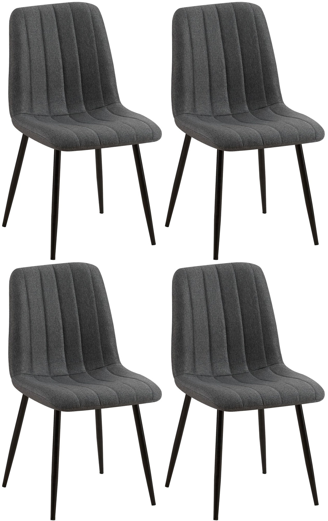 4-delige Set Stoelen - Eetkamerstoelen - Comfortabele Gewatteerde Zitting Kleur donkergrijs Materiaal Stof