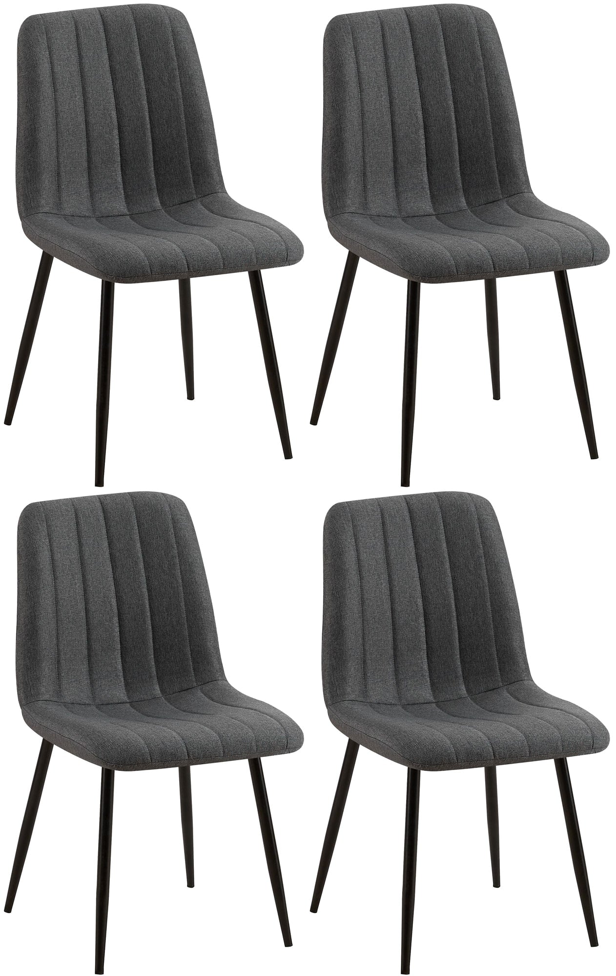 4-delige Set Stoelen - Eetkamerstoelen - Comfortabele Gewatteerde Zitting Kleur donkergrijs Materiaal Stof