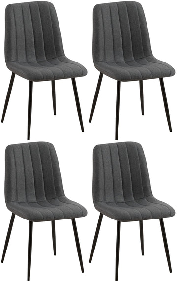 4-delige Set Stoelen - Eetkamerstoelen - Comfortabele Gewatteerde Zitting Kleur donkergrijs Materiaal Stof