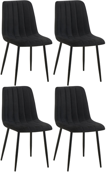 Set van 4 Eetkamerstoelen - Keukenstoelen, Langdurig Zitcomfort, Fluwelen Bekleding Kleur zwart