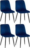 4-delige Set Stoelen - Eetkamerstoelen - Comfortabele Gewatteerde Zitting Kleur blauw Materiaal zacht