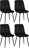 4-delige Set Stoelen - Eetkamerstoelen - Comfortabele Gewatteerde Zitting Kleur zwart Materiaal zacht