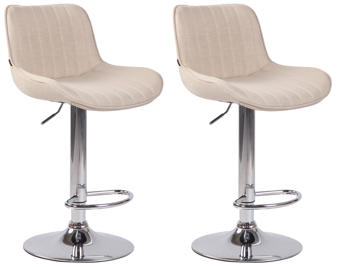 2-delige set Barkrukken - Hoge Krukken - Comfortabele, verstelbare zithoogte 60-82 cm, Stof Kleur crème Onderstel Kleur chroom