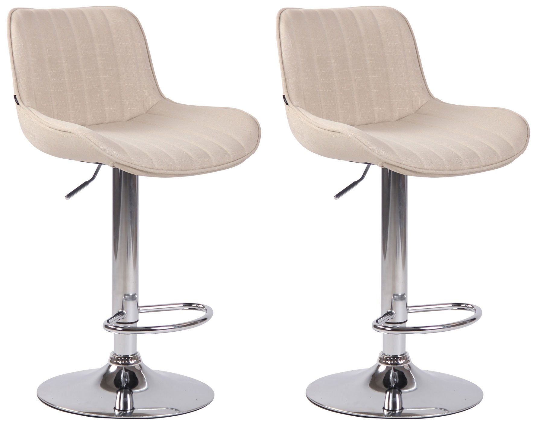 2-delige set Barkrukken - Hoge Krukken - Comfortabele, verstelbare zithoogte 60-82 cm, Stof Kleur crème Onderstel Kleur chroom