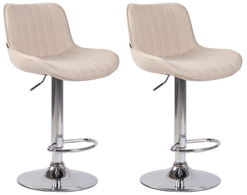 2-delige set Barkrukken - Hoge Krukken - Comfortabele, verstelbare zithoogte 60-82 cm, Stof Kleur crème Onderstel Kleur chroom