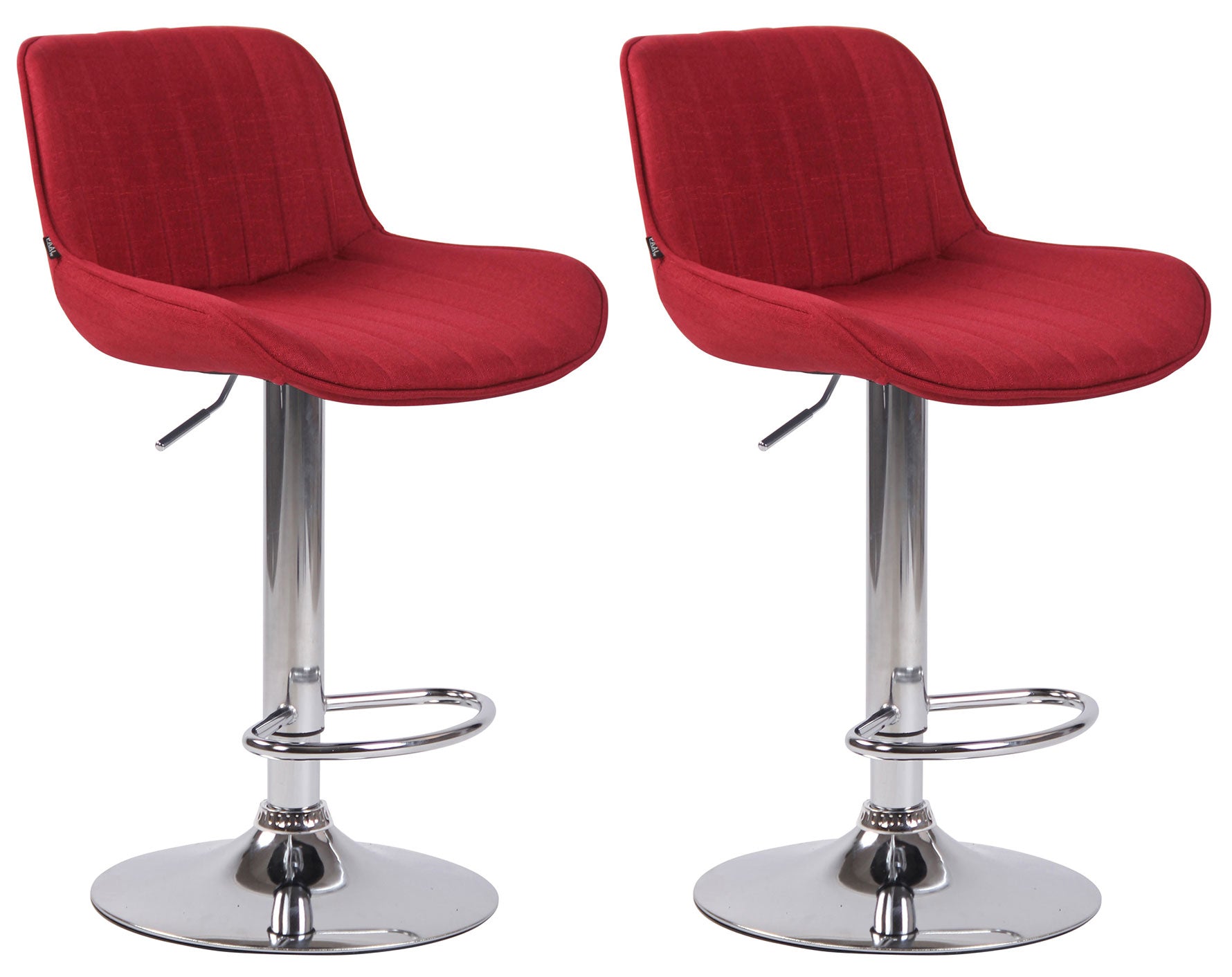 2-delige set Barkrukken - Hoge Krukken - Comfortabele, verstelbare zithoogte 60-82 cm, Stof Kleur rood Onderstel Kleur chroom