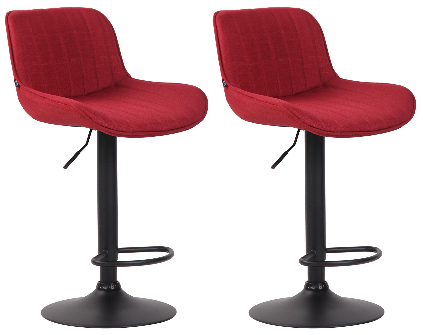 2-delige set Barkrukken - Hoge Krukken - Comfortabele, verstelbare zithoogte 60-82 cm, Stof Kleur rood Onderstel Kleur zwart