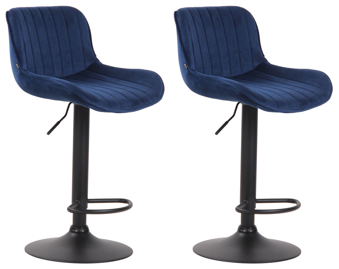 Set van 2 Fluwelen Barstoelen - Eetkamerstoelen - 360° Draaibaar Design & Verstelbare Hoogte Kleur blauw Onderstel Kleur zwart