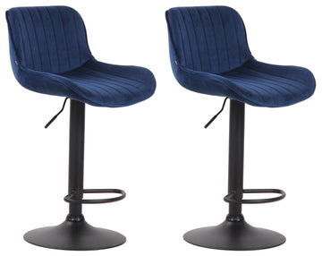 Set van 2 Fluwelen Barstoelen - Eetkamerstoelen - 360° Draaibaar Design & Verstelbare Hoogte Kleur blauw Onderstel Kleur zwart