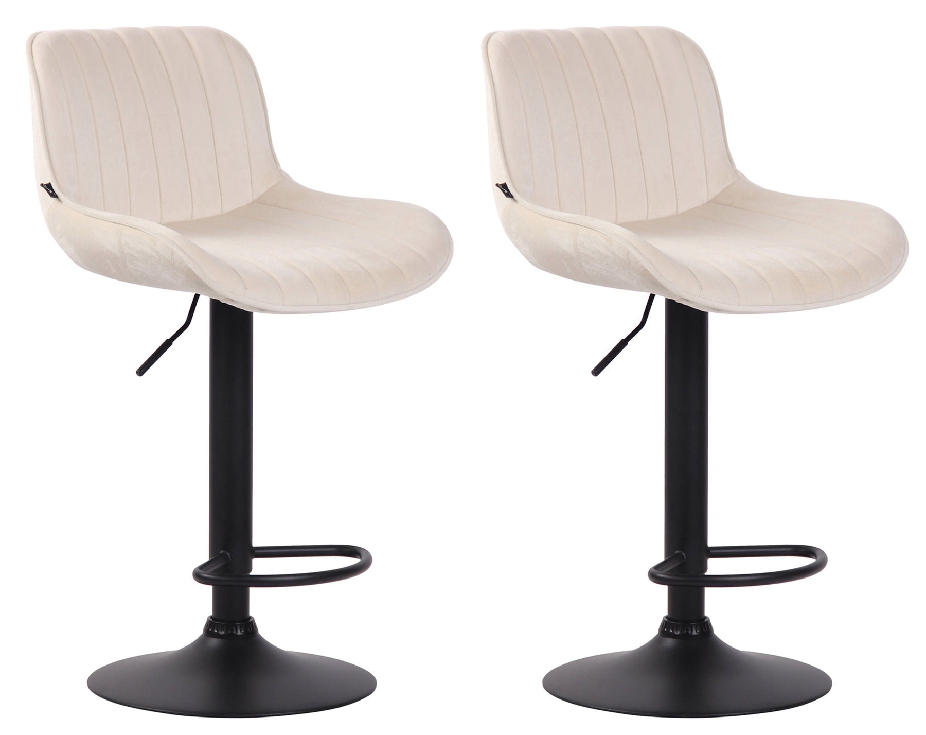 Set van 2 Fluwelen Barstoelen - Eetkamerstoelen - 360° Draaibaar Design & Verstelbare Hoogte Kleur crème Onderstel Kleur zwart