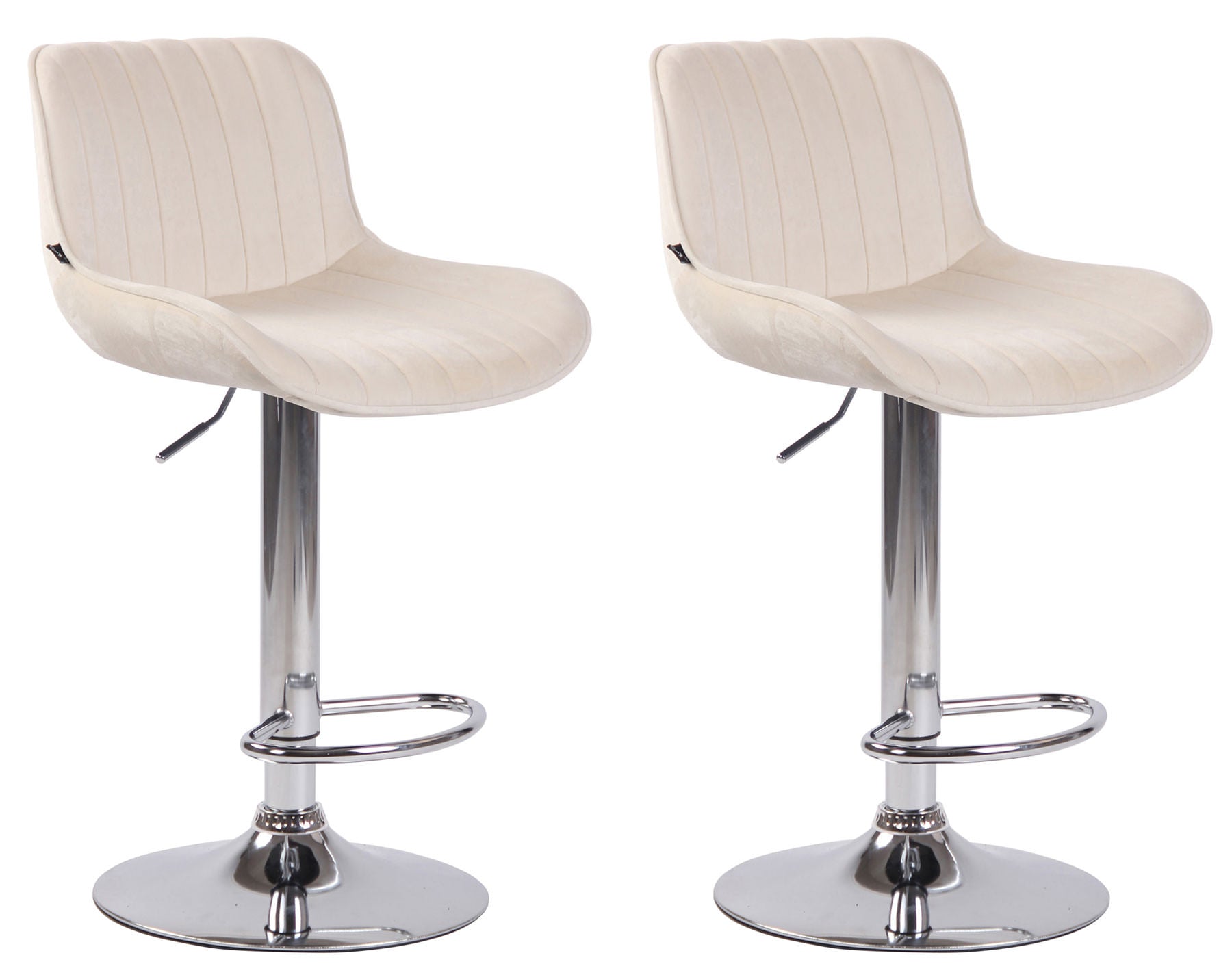 Set van 2 Fluwelen Barstoelen - Eetkamerstoelen - 360° Draaibaar Design & Verstelbare Hoogte Kleur crème Onderstel Kleur chroom