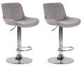 Set van 2 Fluwelen Barstoelen - Eetkamerstoelen - 360° Draaibaar Design & Verstelbare Hoogte Kleur grijs Onderstel Kleur chroom