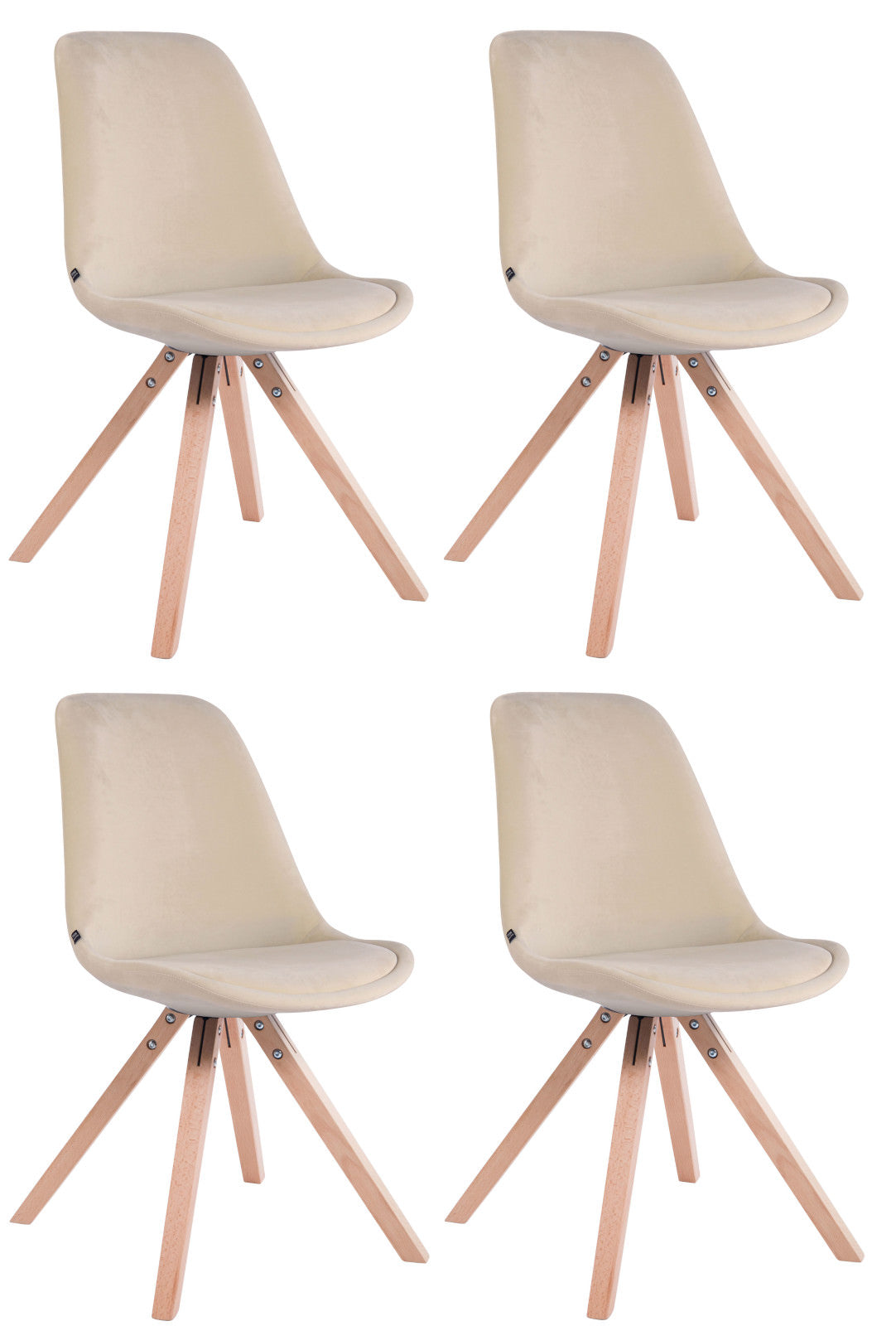 4-delige set Stoelen - Zithoogte 48 cm - Zachte Bekleding voor Optimaal Comfort Kleur crème Onderstel Kleur natuur