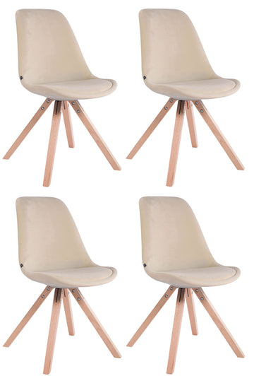 4-delige set Stoelen - Zithoogte 48 cm - Zachte Bekleding voor Optimaal Comfort Kleur crème Onderstel Kleur natuur
