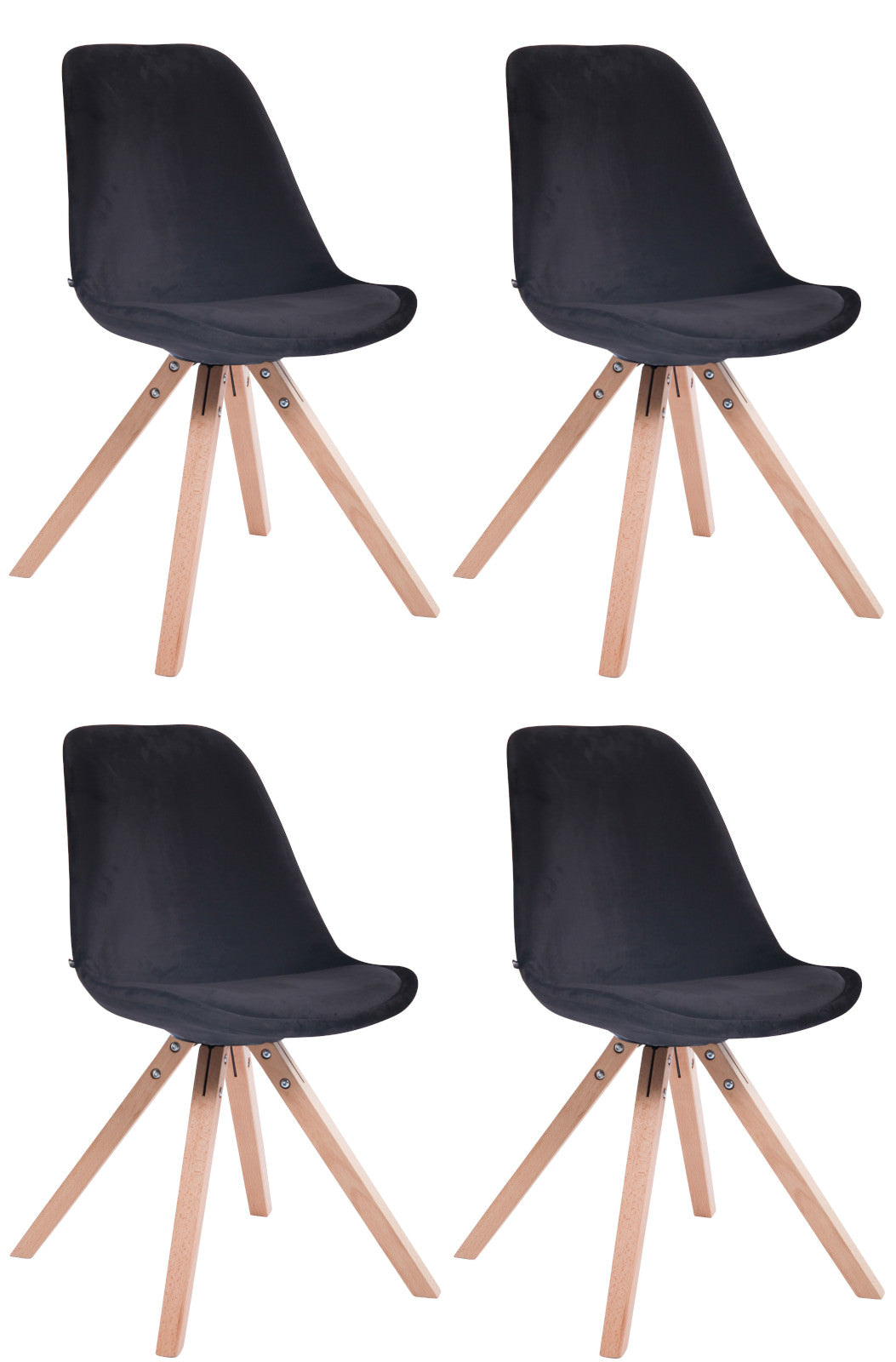 4-delige set Stoelen - Zithoogte 48 cm - Zachte Bekleding voor Optimaal Comfort Kleur zwart Onderstel Kleur natuur