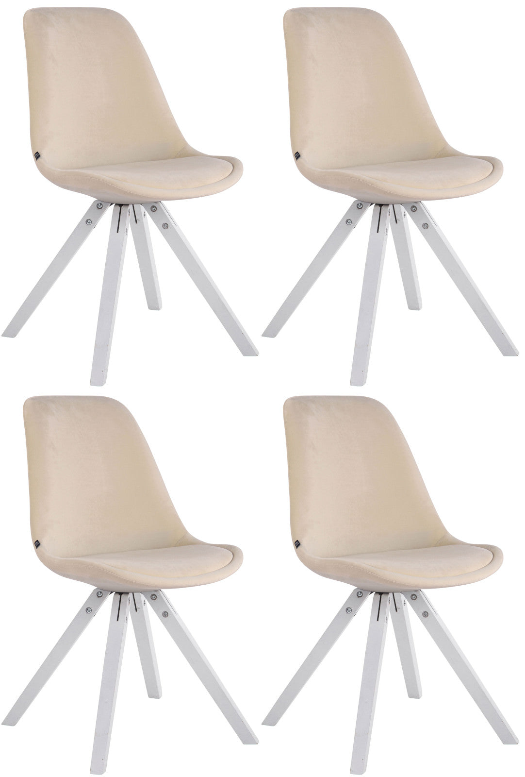 Set van 4 Fluwelen Eetkamerstoelen - Luxe Design - Comfortabele Zitervaring Kleur crème