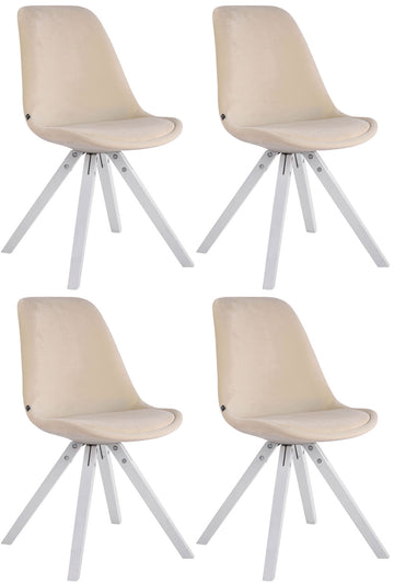 Set van 4 Fluwelen Eetkamerstoelen - Luxe Design - Comfortabele Zitervaring Kleur crème