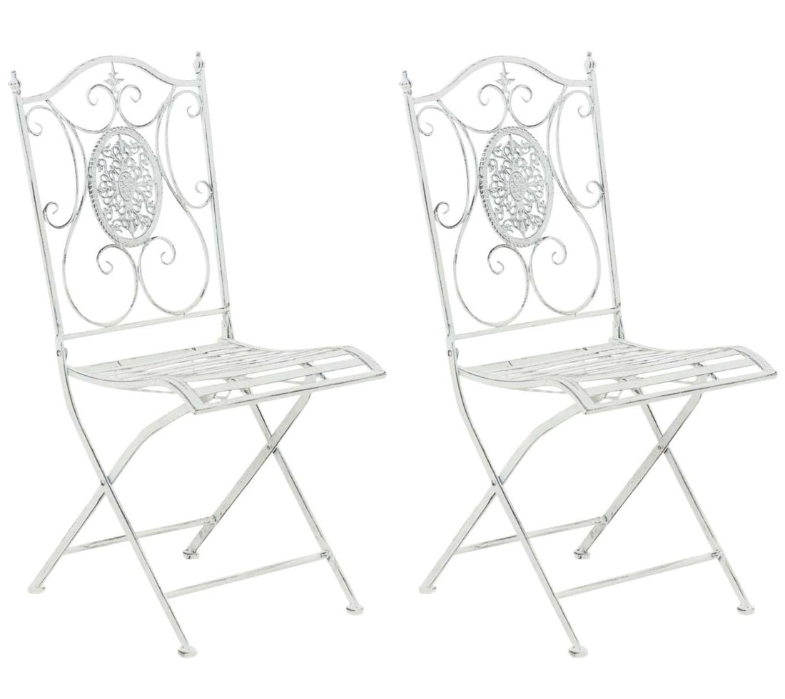 Set van 2 Inklapbare Tuinstoelen - Klapstoelen - Nostalgische Sfeer, Handgemaakte Details Kleur antiek wit