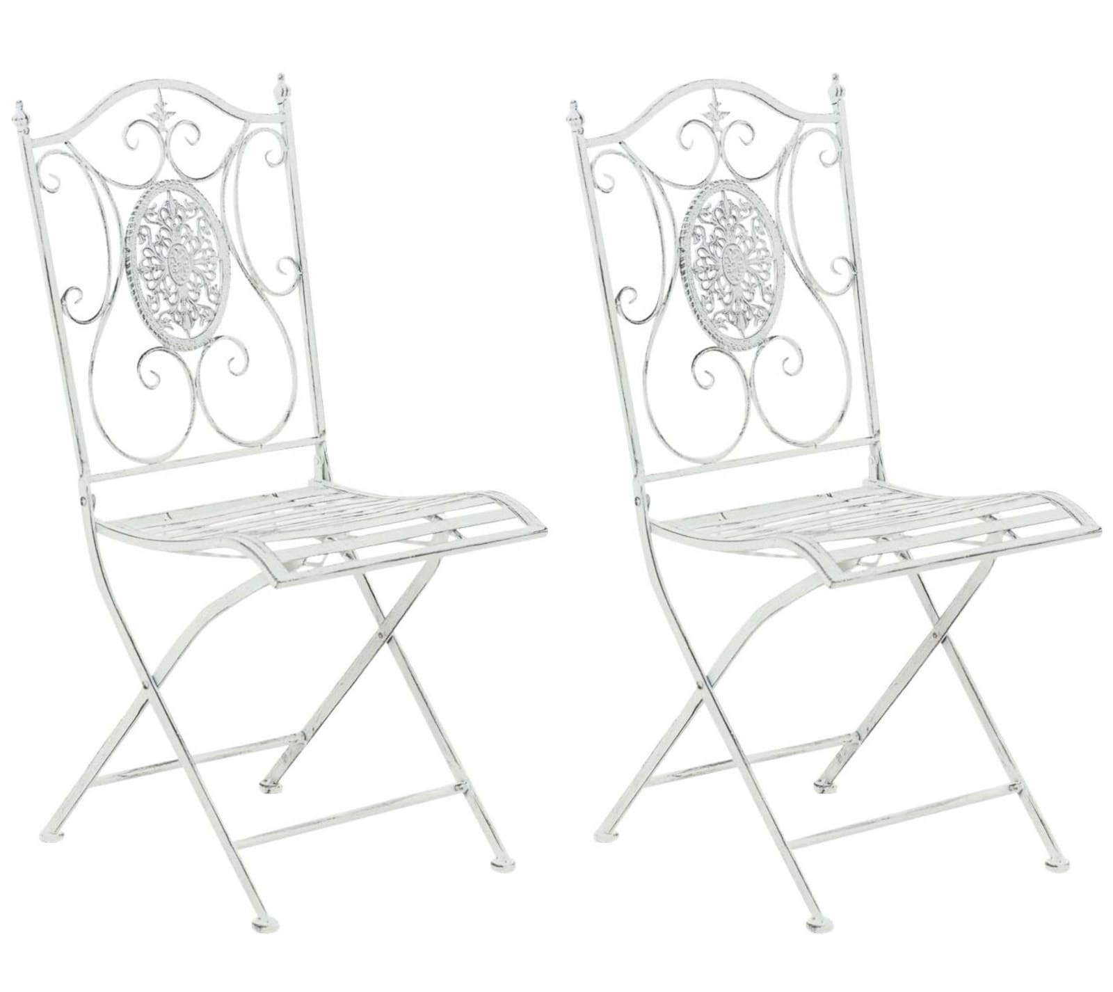 Set van 2 Inklapbare Tuinstoelen - Klapstoelen - Nostalgische Sfeer, Handgemaakte Details Kleur antiek wit