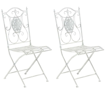 Set van 2 Inklapbare Tuinstoelen - Klapstoelen - Nostalgische Sfeer, Handgemaakte Details Kleur antiek wit