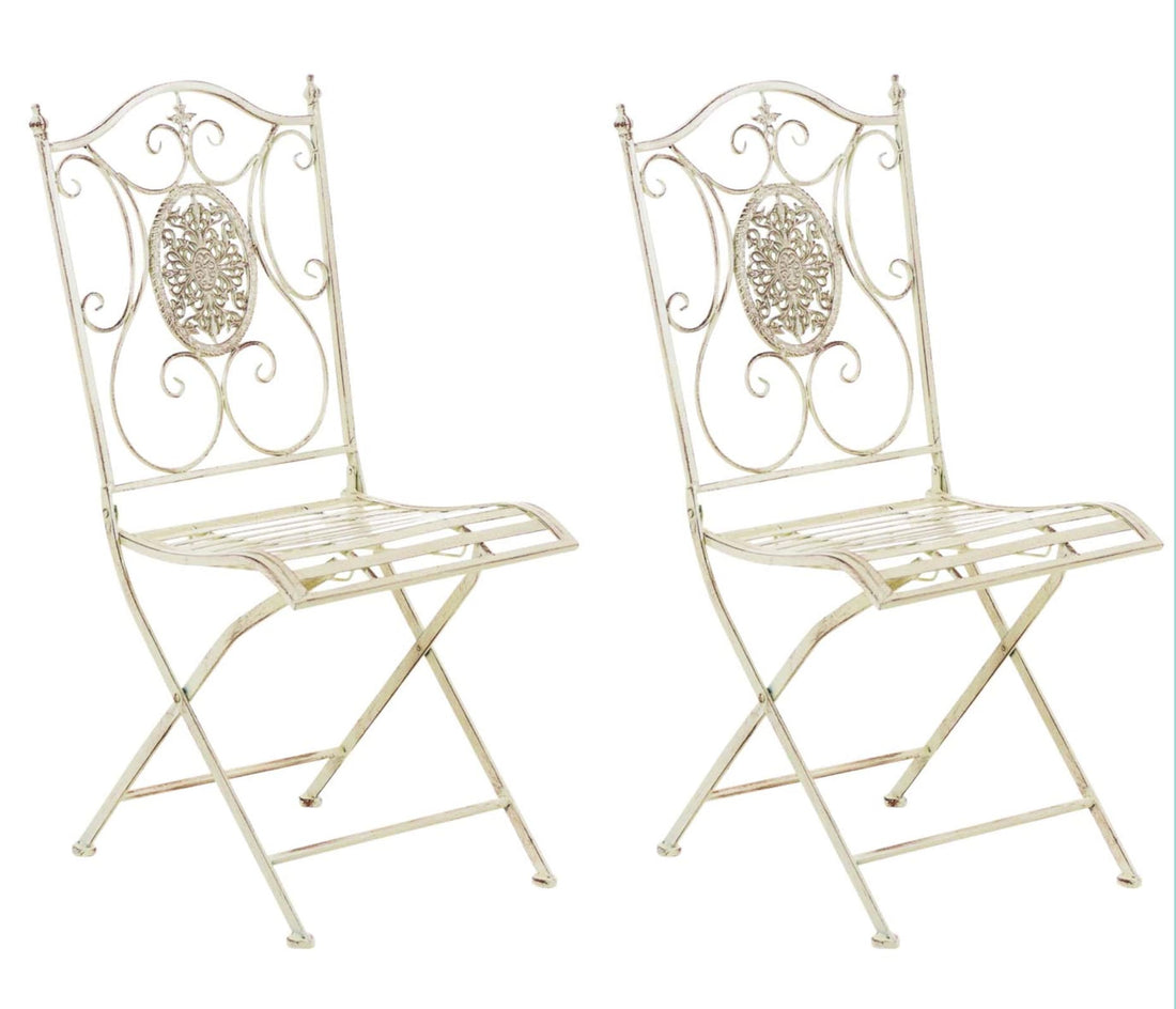 Set van 2 Opvouwbare Tuinstoelen - Klapstoelen - Handgemaakt Antiek Patina Kleur antiek-crème