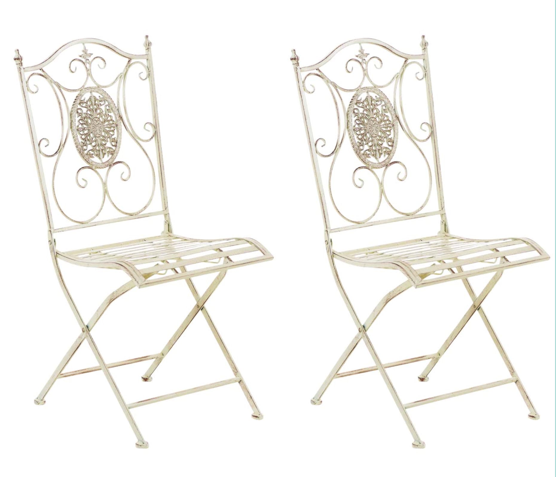 Set van 2 Opvouwbare Tuinstoelen - Klapstoelen - Handgemaakt Antiek Patina Kleur antiek-crème