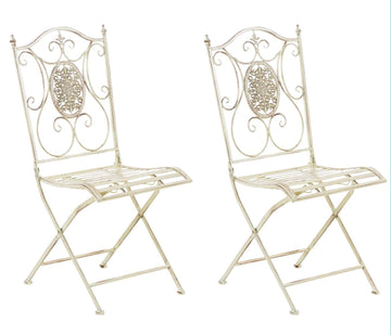 Set van 2 Opvouwbare Tuinstoelen - Klapstoelen - Handgemaakt Antiek Patina Kleur antiek-crème