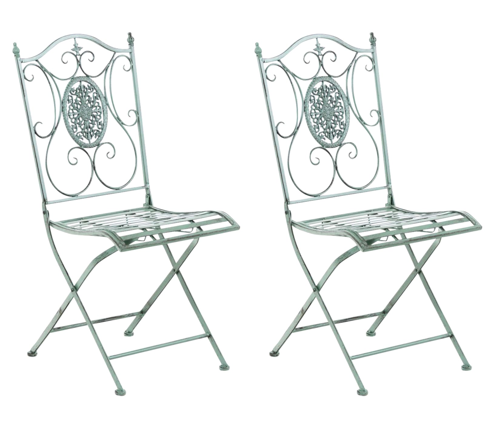 Set van 2 Inklapbare Tuinstoelen - Klapstoelen - Nostalgische Sfeer, Handgemaakte Details Kleur antiek-groen
