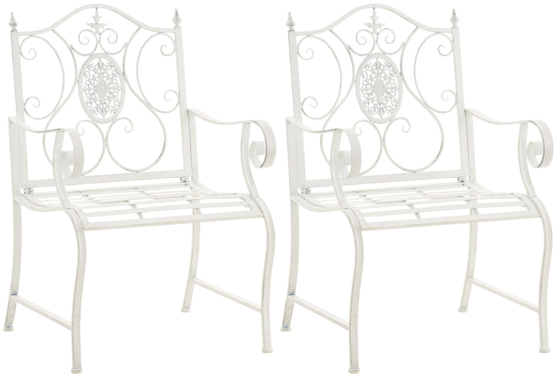 Set van 2 Nostalgische Tuinstoelen - Buitenzitjes - Gemakkelijk te Onderhouden Kleur antiek wit