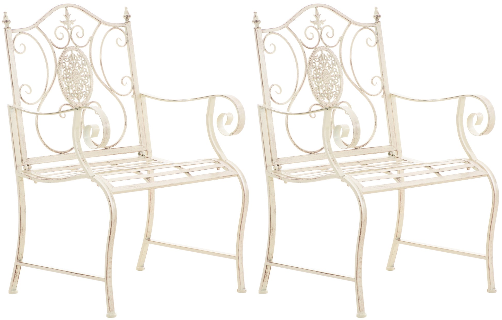 2-delige Set Ijzeren Tuinstoelen - Tuinmeubilair - Stabiele Constructie Kleur antiek-crème