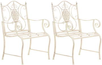 2-delige Set Ijzeren Tuinstoelen - Tuinmeubilair - Stabiele Constructie Kleur antiek-crème