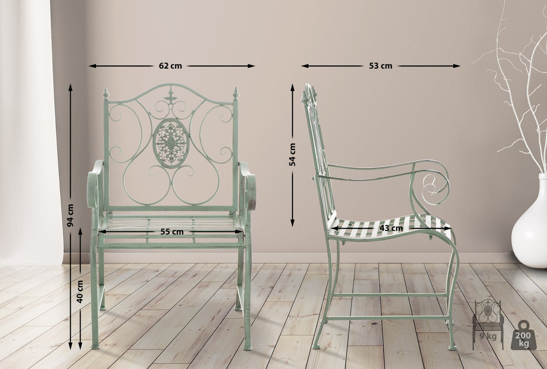 2-delige Set IJzeren Tuinstoelen - Buitenzitplaatsen - Onderhoudsgemak Kleur antiek-groen